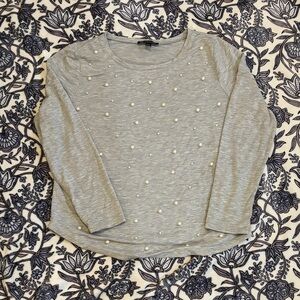 INC International Concepts Light Gray Pearl-Embellished Sweatshirt
